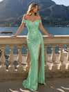 Off the Shoulder Sequin Mermaid Evening Dresses with Slit