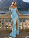 Off the Shoulder Sequin Mermaid Evening Dresses with Slit
