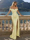 Off the Shoulder Sequin Mermaid Evening Dresses with Slit