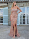 Off the Shoulder Sequin Mermaid Evening Dresses with Slit & Tassels