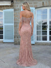 Off the Shoulder Sequin Mermaid Evening Dresses with Slit & Tassels