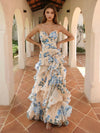 Strapless V Neck A Line Prom Dresses with Ruffles