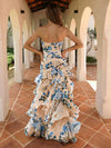Strapless V Neck A Line Prom Dresses with Ruffles