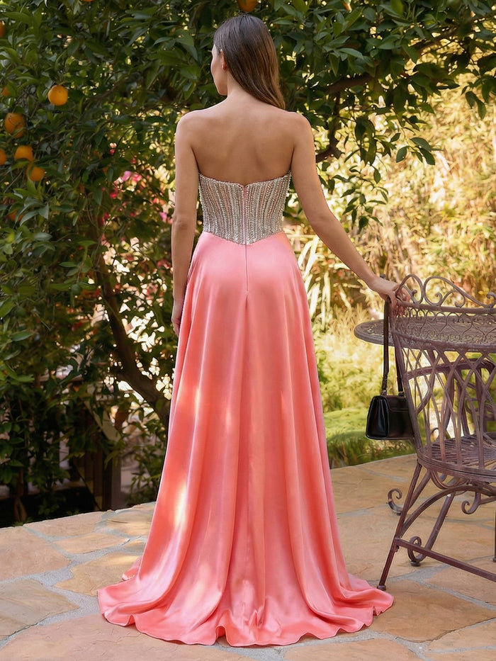 Strapless Sweetheart A Line Prom Dresses with Slit