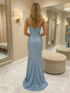 Spaghetti Straps Lace Appliques Sweetheart Prom Dresses with Slit