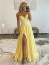 Strapless Satin A Line Prom Dresses with Slit