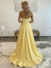Strapless Satin A Line Prom Dresses with Slit