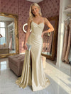 Spaghetti Straps Satin Mermaid Prom Dresses with Slit