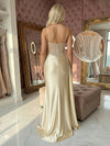 Spaghetti Straps Satin Mermaid Prom Dresses with Slit