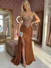 Spaghetti Straps Satin Mermaid Prom Dresses with Slit