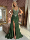 Spaghetti Straps Satin Mermaid Prom Dresses with Slit