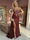 Spaghetti Straps Satin Mermaid Prom Dresses with Slit