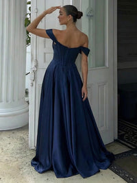 Off the Shoulder Satin A Line Prom Dresses