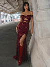Off the Shoulder Sequin Mermaid Prom Dresses with Slit