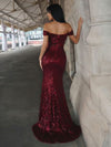 Off the Shoulder Sequin Mermaid Prom Dresses with Slit