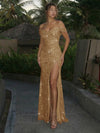 Off the Shoulder Sequin Mermaid Formal Dresses with Slit