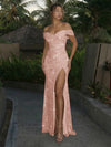 Off the Shoulder Sequin Mermaid Formal Dresses with Slit