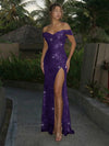Off the Shoulder Sequin Mermaid Formal Dresses with Slit