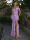 Off the Shoulder Sequin Mermaid Formal Dresses with Slit