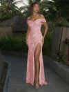 Off the Shoulder Sequin Mermaid Formal Dresses with Slit