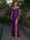 Off the Shoulder Sequin Mermaid Formal Dresses with Slit