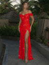 Off the Shoulder Sequin Mermaid Formal Dresses with Slit