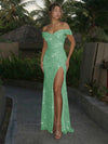 Off the Shoulder Sequin Mermaid Formal Dresses with Slit