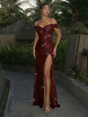 Off the Shoulder Sequin Mermaid Formal Dresses with Slit