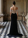 Off the Shoulder Beaded Satin Mermaid Evening Dresses with Tassels