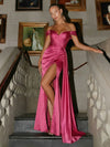 Off the Shoulder Satin Mermaid Split Evening Dresses with Wrap
