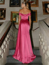 Off the Shoulder Satin Mermaid Split Evening Dresses with Wrap