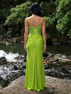 V Neck Satin Sequins Mermaid Formal Dresses with Slit