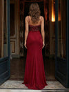 Spaghetti Straps V Neck Satin Mermaid Prom Dresses with Slit