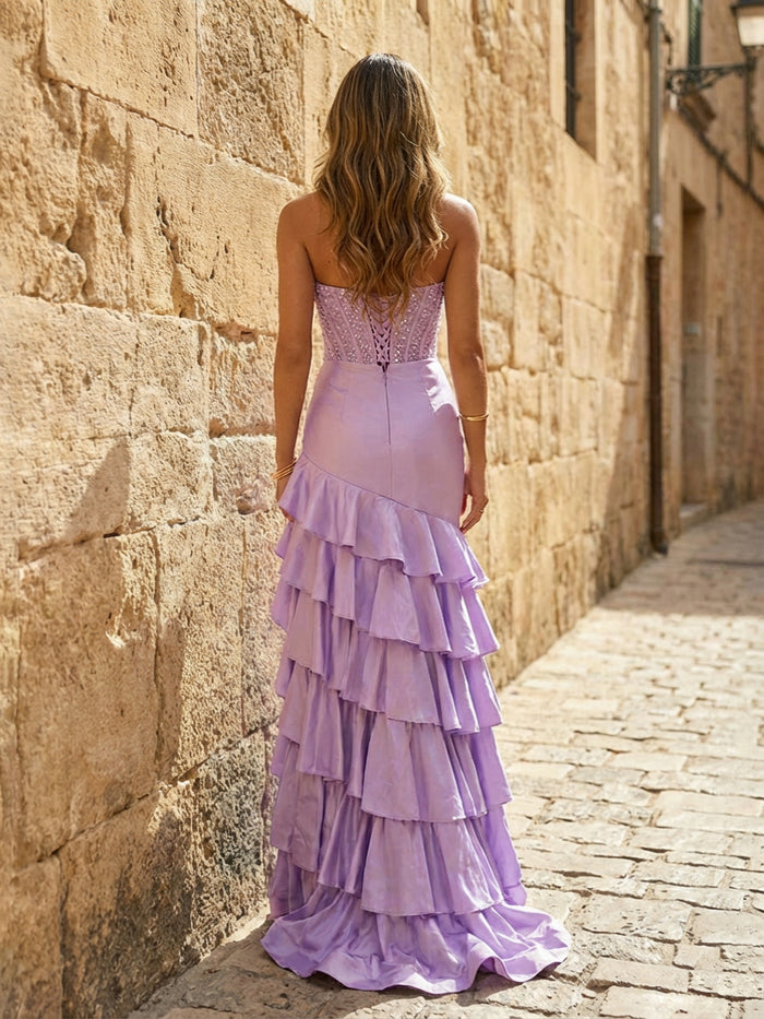 Strapless Satin Mermaid Prom Dresses with Slit