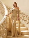 Elegant Off the Shoulder Tulle Mermaid Evening Dresses with Bows