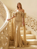 Elegant Off the Shoulder Tulle Mermaid Evening Dresses with Bows