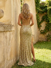 Spaghetti Straps Sequin Mermaid Evening Dresses with Slit & Beads