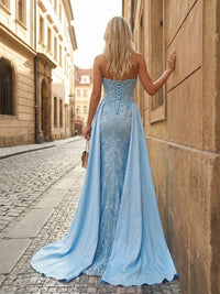 Strapless Satin Mermaid Prom Dresses with Lace Appliques