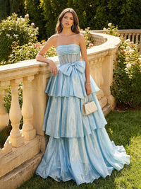 Strapless Satin A Line Prom Dresses with Bows