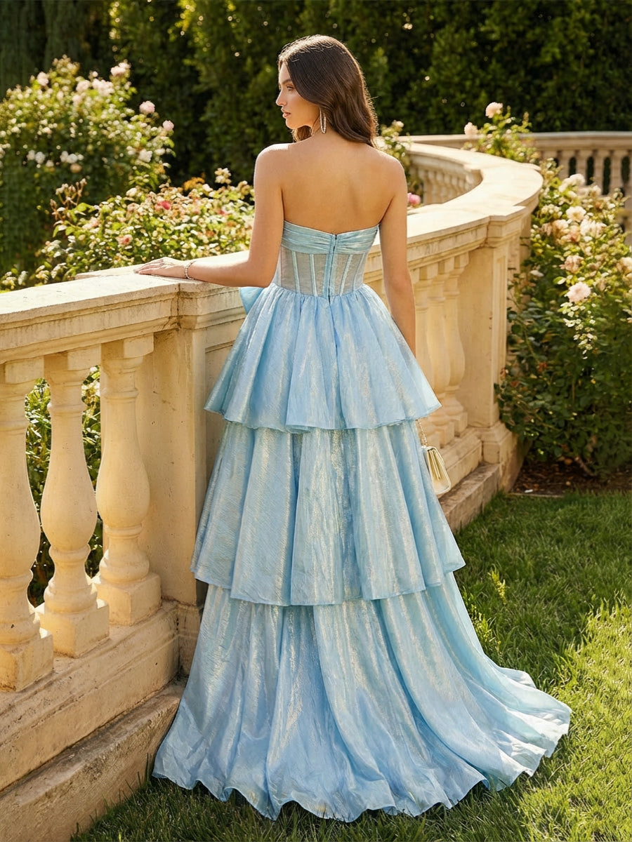 Strapless Satin A Line Prom Dresses with Bows
