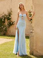 Strapless Tulle Mermaid Prom Dresses with Slit