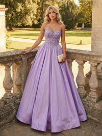 Strapless Satin A Line Prom Dresses with Sequins
