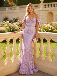 Off the Shoulder Tulle Mermaid Prom Dresses with Bows