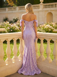 Off the Shoulder Tulle Mermaid Prom Dresses with Bows