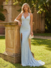 Halter Satin Mermaid Evening Dresses with Beads & Slit