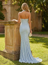 Halter Satin Mermaid Evening Dresses with Beads & Slit