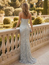 Corset Strapless Sequin Mermaid Evening Dresses with Slit