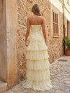 Strapless Tiered Chiffon Mermaid Prom Dresses with Bow