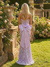 Satin Lace Strapless Mermaid Evening Dresses with Bow & Slit