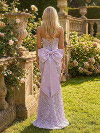 Strapless Satin Mermaid Prom Dresses with Bow and Slit